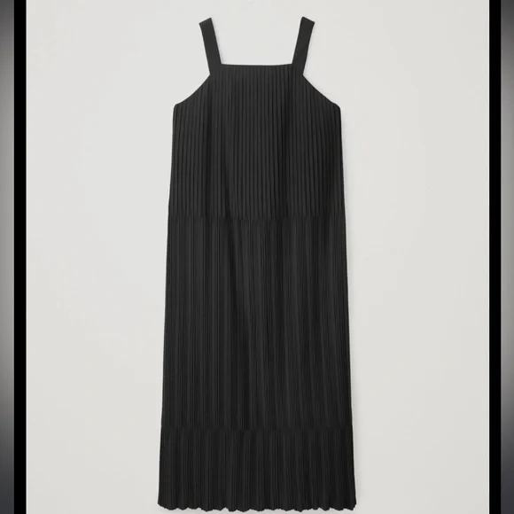 COS Dresses 4cos Sleeveless Black Pleated Cotton Blend Maxi